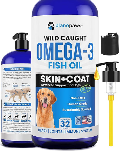 Omega 3 Fish Oil for Dogs - Better Than Salmon Oil for Dogs - Dog Fish Oil Supplement - Reduce Shedding & Itching - Supports Joints, Brain, Heart Health- Dog Skin and Coat Supplement - Fish Oil Liquid planopaws