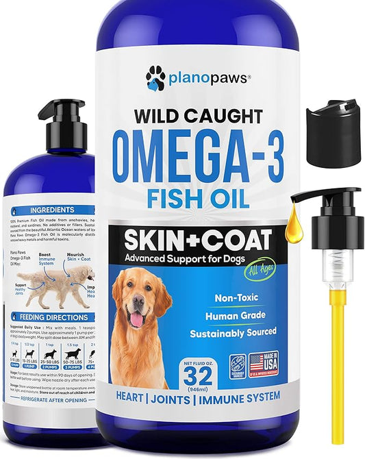 Omega 3 Fish Oil for Dogs - Better Than Salmon Oil for Dogs - Dog Fish Oil Supplement - Reduce Shedding & Itching - Supports Joints, Brain, Heart Health- Dog Skin and Coat Supplement - Fish Oil Liquid planopaws