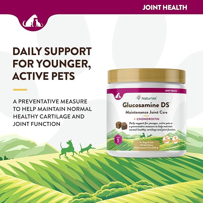 NaturVet Glucosamine DS Level 1 Maintenance, Joint Care Support Supplement for Dogs and Cats, Soft Chews, Made in The USA NaturVet