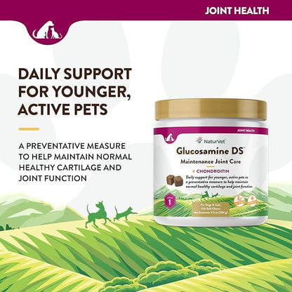 NaturVet Glucosamine DS Level 1 Maintenance, Joint Care Support Supplement for Dogs and Cats, Soft Chews, Made in The USA NaturVet