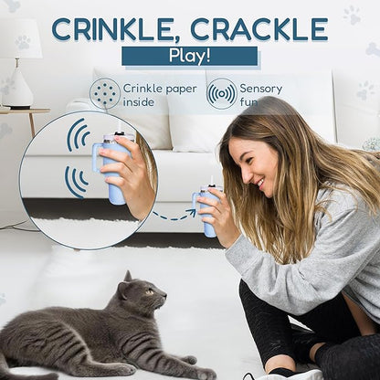 Kitty Cup Tumbler Cat Toy – Cute Cat Toy with Catnip, Crinkle Cat Toys for Cat Birthdays or Christmas, Funny Cat Toys for Kittens (Chambray Blue) - PAWPICO