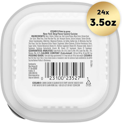 CESAR Adult Wet Dog Food Filets in Gravy New York Strip Flavor, 3.5 oz. Easy Peel Trays, Pack of 24 - PAWPICO