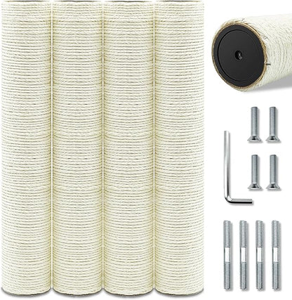 Cat Scratching Post Replacement Pole，4 PCS 15.7 in Cat Tree Replacement Post，Natural Sisal Cat Tree Replacement Parts with M8 Screws - PAWPICO