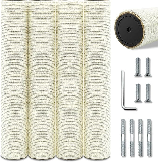 Cat Scratching Post Replacement Pole，4 PCS 15.7 in Cat Tree Replacement Post，Natural Sisal Cat Tree Replacement Parts with M8 Screws - PAWPICO