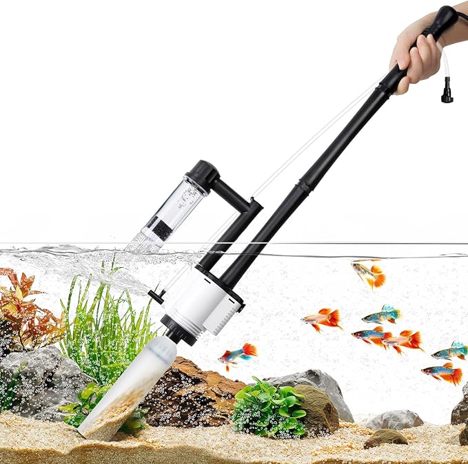 AQQA Fish Tank Cleaner,8-in-1 Electric Aquarium Gravel Vacuum,Clean Sewage+Wash Gravel Sand+Suction Stool+Filter+Water Changer+Water+Water Circulation+Dissolved Oxygen for Turtle Fish Tank 30W/480GPH AQQA