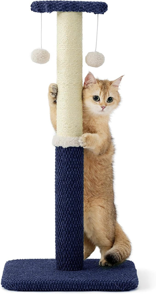 Lesure 29" Tall Cat Scratching Post - Premium Sisal Rope Highly Resistant Carpet Scratching Posts for Indoor Cats Adults, Sturdy Large Cat Scratch Pole with Hanging Ball, Blue - PAWPICO