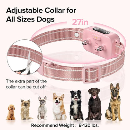 DINJOO Bark Collar, Dog Bark Collar for Large Medium Small Dogs,Smart Bark Collar,Rechargeable Anti Barking Training Collar with 8 Adjustable Sensitivity,Bark Collar with Beep (Pink) - PAWPICO