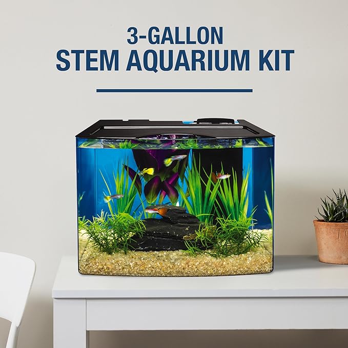 Tetra Crescent STEM Aquarium Kit 3 Gallons, Curved-Front Fish Tank with LEDs and STEM Activity Guide Tetra