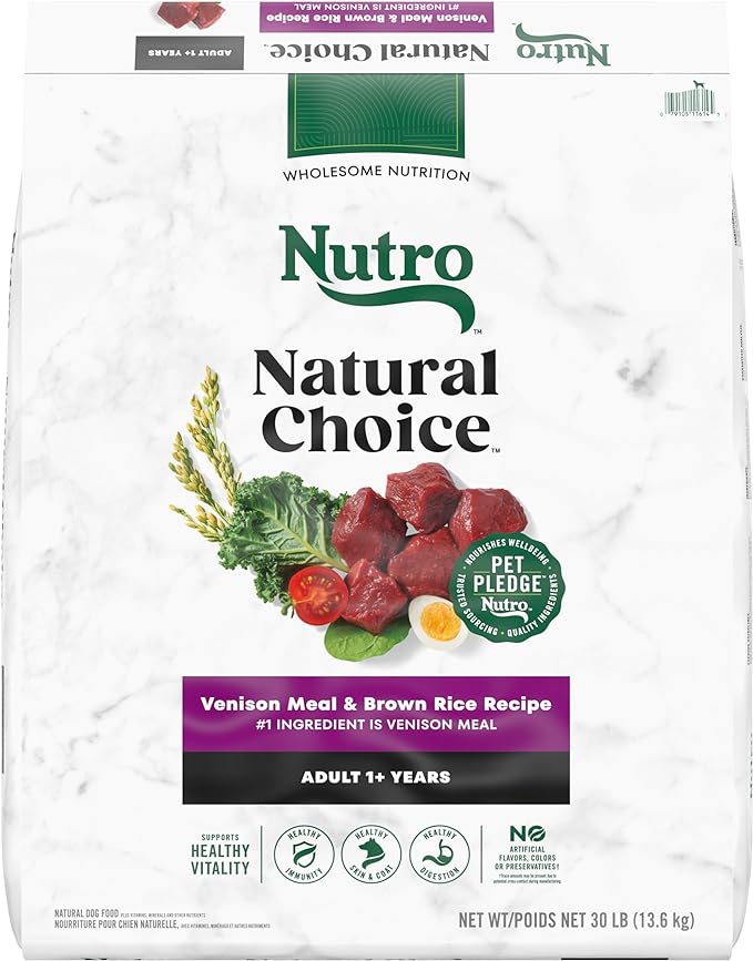 NUTRO NATURAL CHOICE Adult Dry Dog Food, Venison Meal & Brown Rice Recipe Dog Kibble, 30 lb. Bag - PAWPICO