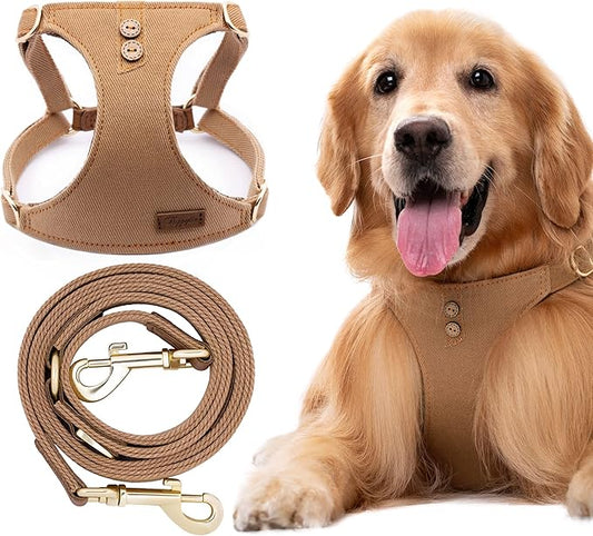 No Pull Dog Harness with Multifunction Dog Leash,Soft Adjustable No Choke Escape Proof Pet Harness Vest for Medium Dogs or Large Dogs,Khaki Camel,L Puppytie