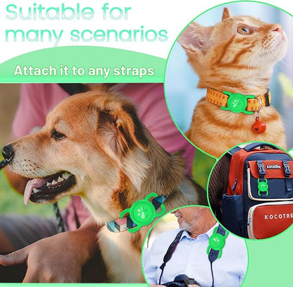 SANKALA Airtag Dog Collar Holder, [1 Pack] Waterproof Dog Airtag Holder, Silicone Full Body Covered Anti-Lost Protective Apple Air Tag Holder for Pet Collar - Fits All Width Collars, Green SANKALA