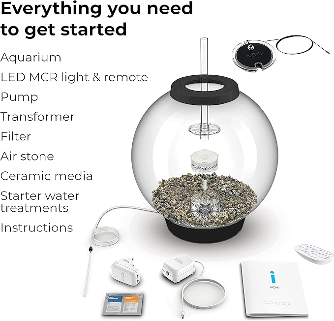 biOrb Classic 60 Acrylic 16-Gallon Aquarium with Multi-Color Remote-Controlled LED Lights Modern Tank for Tabletop Display, Black biOrb