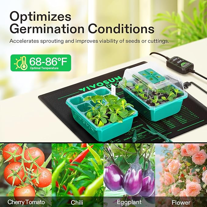 VIVOSUN 20"x20.75" Seedling Heat Mat with Built-in Temperature Controller, UL & MET-Certified Waterproof Plant Heating Pad for Germination, Hydroponics, Brewing, Breeding, and Greenhouses VIVOSUN