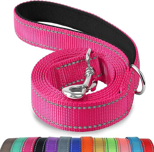 Joytale Double-Sided Reflective Dog Leash, 6 FT/5 FT/4 FT, Padded Handle Nylon Heavy Duty Leashes for Medium & Large Dogs Walking, Hotpink, 5FT Joytale