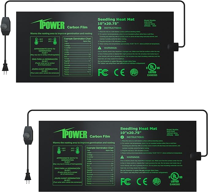 iPower 2 Pack 10" x 20.75" Seeding Heat Mat with Thermostat Temperature Adjustable Knob Durable Warm Hydroponic Plant Germination Starting Pad, Black iPower