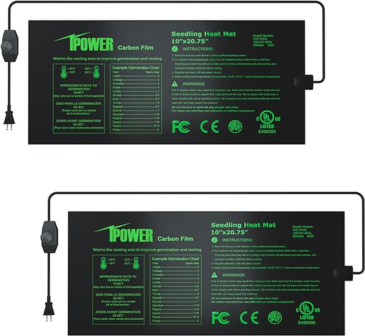 iPower 2 Pack 10" x 20.75" Seeding Heat Mat with Thermostat Temperature Adjustable Knob Durable Warm Hydroponic Plant Germination Starting Pad, Black iPower
