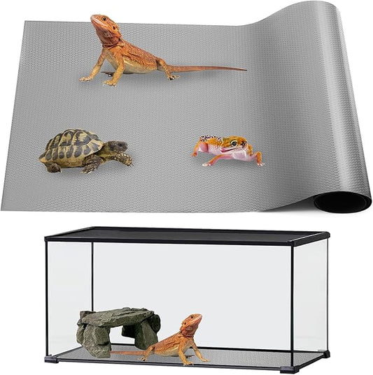 Bearded Dragon Tank Accessories, Reptile Mat, Reptile Terrarium Substrate Liner for Leopard Gecko, Lizard, Snake, Tortoise, Iguana Non-Adhesive Reptile Flooring (18"x36" Grey) zunzingy