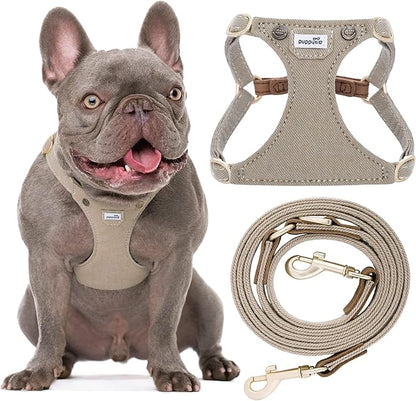 Puppytie No Pull Dog Harness with Multifunction Dog Leash,Soft Adjustable No Choke Escape Proof Pet Harness Vest for Medium Dogs,Denim Mocha Brown,M Puppytie