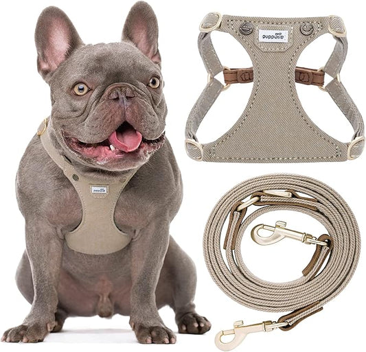 Puppytie No Pull Dog Harness with Multifunction Dog Leash,Soft Adjustable No Choke Escape Proof Pet Harness Vest for Medium Dogs,Denim Mocha Brown,M Puppytie