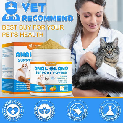 Anal Gland Support Powder for Cats, Anal Gland Supplement Powder with Pumpkin and Probiotics Supports Cats Anal Gland Health, Pet Supplement Anal Gland Support Powder Treatment for Cats - 120g PAWPICO
