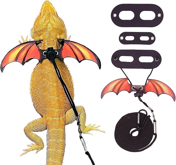 ADOGGYGO Bearded Dragon Lizard Leash Harness - Adjustable Cool Leather Wing Lizard Reptile Harness Leash for Bearded Dragon Lizard Reptiles (Orange) ADOGGYGO