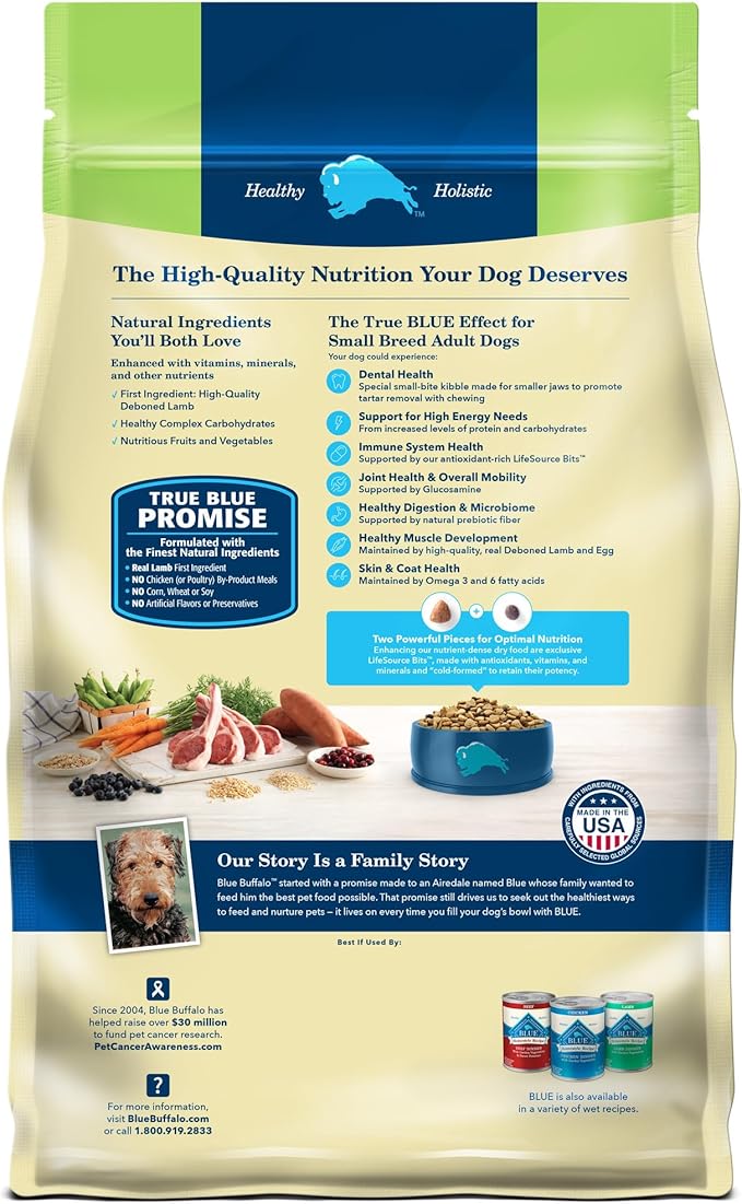 Blue Buffalo Life Protection Formula Adult Small Breed Dry Dog Food, Supports High Energy Needs, Made with Natural Ingredients, Lamb & Brown Rice Recipe, 15-lb Bag - PAWPICO
