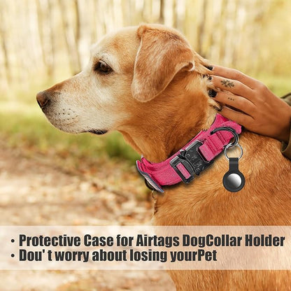 Tactical Dog Collar and Bungee Leash,Military Dog Collar & Leash Set with USA American Flag Adjustable K9 Collar with Heavy Duty Metal Buckle & Handle,with Patches and Airtags Case (Pink, XL) Celifelight