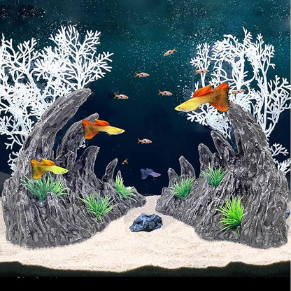Aquarium Decoration Large and Tall for Fish Tank Rock Thematic Ornaments Aquarium Mountain View Stone Ornaments Aquarium Decor Shelter House Cave Fish Tank Decoration - Medium VMCN