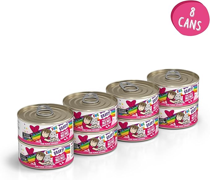 Weruva B.F.F. OMG - Best Feline Friend Oh My Gravy!, Tuna & Duck Dilly Dally with Tuna & Duck, 5.5oz Can (Pack of 8) - PAWPICO