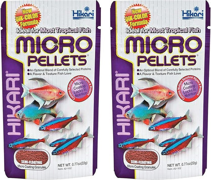 Hikari Tropical Semi-Floating Micro Pellets Fish Food, 0.77 Oz (22g) | Pack of 2 Hikari