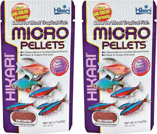 Hikari Tropical Semi-Floating Micro Pellets Fish Food, 0.77 Oz (22g) | Pack of 2 Hikari
