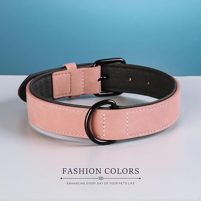 Didog Soft Padded Leather Dog Collar, Breathable Heavy Duty Dog Collar Leather with Adjustable Rust-Proof Metal Buckle for Small Medium Large Dogs, Pink, XL Didog