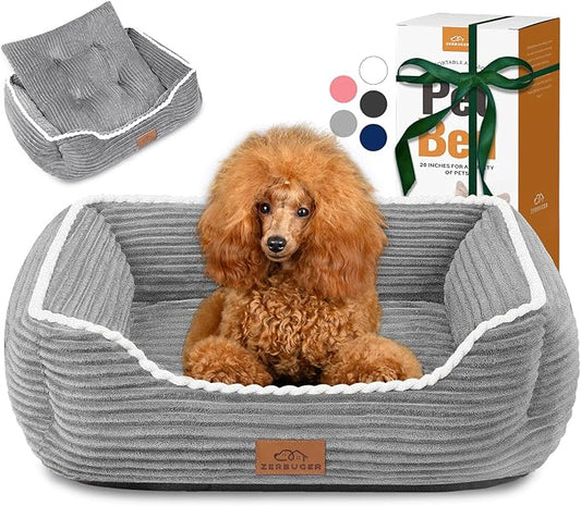 Rectangle Cat Dog Bed for Large Medium Small Pets Indoor Outdoor Machine Washable Sleeping Sofa Non-Slip Bottom Soft Puppy Bed Durable Orthopedic Calming Pet Cuddler (Large, Grey) - PAWPICO