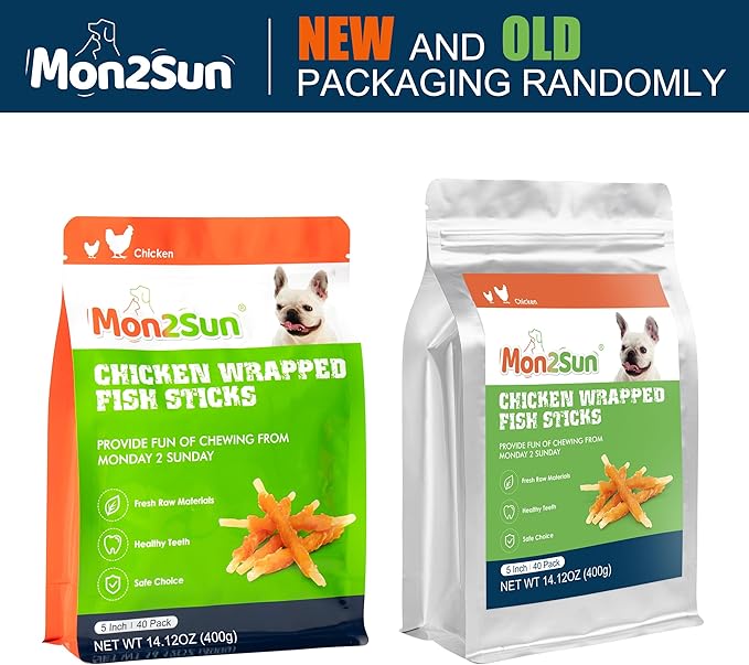 MON2SUN Rawhide Free Dog Treats Chicken Wrapped Cod Sticks for Small Dogs Healthy Training Treats Soft Dog Snacks (14.11 Ounce -Pack of 1) - PAWPICO