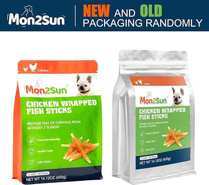 MON2SUN Rawhide Free Dog Treats Chicken Wrapped Cod Sticks for Small Dogs Healthy Training Treats Soft Dog Snacks (14.11 Ounce -Pack of 1) - PAWPICO