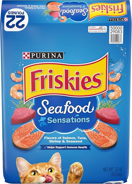 Purina Friskies Dry Cat Food, Seafood Sensations - 22 lb. Bag - PAWPICO
