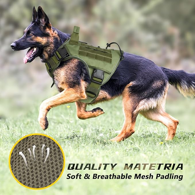 WINGOIN Tactical Dog Harness for Extra Large Dogs, Heavy Duty No Pull Dog Harness with Handle, Adjustable Reflective Military K9 German Shepherd Big Dog Vest for Training, Walking, Green (XXL) - PAWPICO