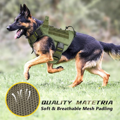 WINGOIN Tactical Dog Harness for Extra Large Dogs, Heavy Duty No Pull Dog Harness with Handle, Adjustable Reflective Military K9 German Shepherd Big Dog Vest for Training, Walking, Green (XXL) - PAWPICO
