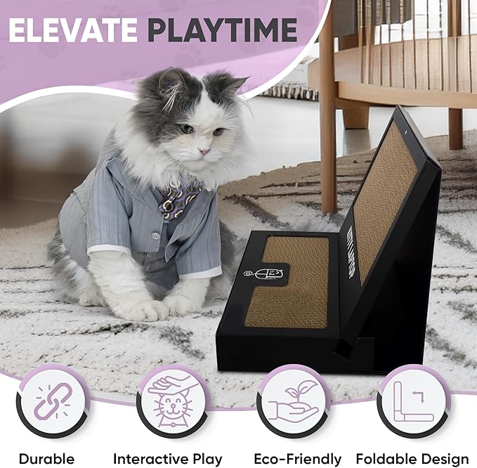 Toy Cat Laptop with 2 Scratchboards + Catnip Mouse Toy for Cats + 50pack Cat Sticker - Interactive Eco-Friendly Cat Computer with Scratch Pad Laptop for Cats - Mini Cat Laptop - PAWPICO