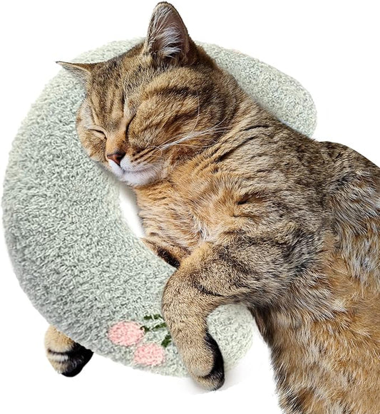 ucho Pillow for Cats, Ultra Soft Fluffy Pet Calming Toy Half Donut Cuddler, U-Shaped Pillow for Pet Cervical Protection Sleeping Improve (Soft Green) ucho