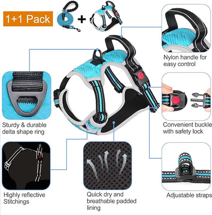 No Pull Dog Harness Adjustable Reflective Oxford Easy Control Medium Large Dog Harness with A Free Heavy Duty 5ft Dog Leash tobeDRI