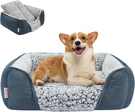Miguel Washable Dog Bed with Removable Cushion for Medium Small Dogs, Easy to Wash Pet Sofa Bed with Side, Rectangle Bolster Cat Bed Calming Cuddle Puppy Bed with Anti-Slip Bottom, Blue 30 Inch - PAWPICO