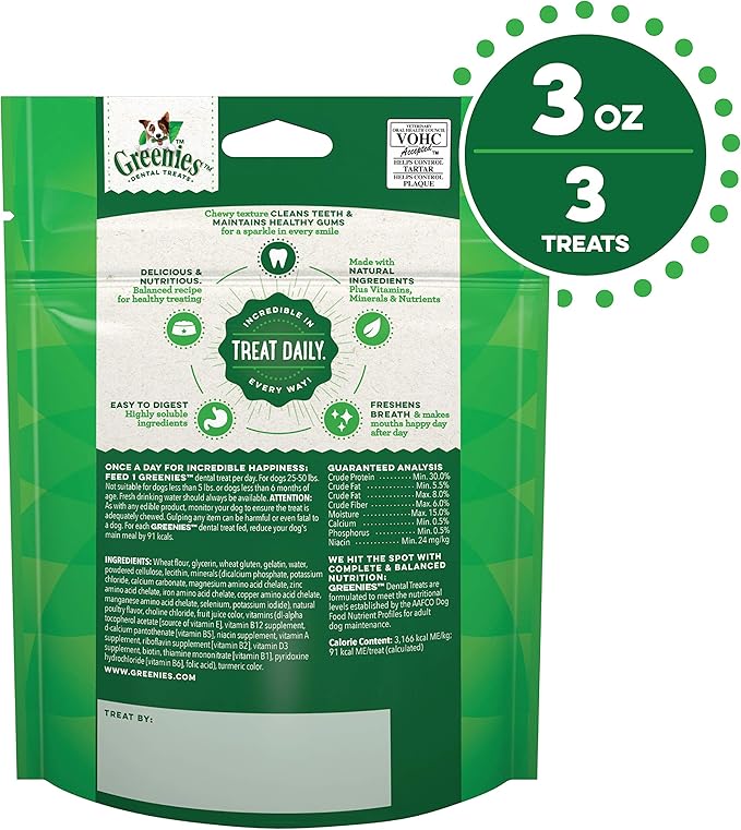 Greenies Original Regular Natural Dog Dental Treats, 3 oz. Pack (3 Treats) - PAWPICO