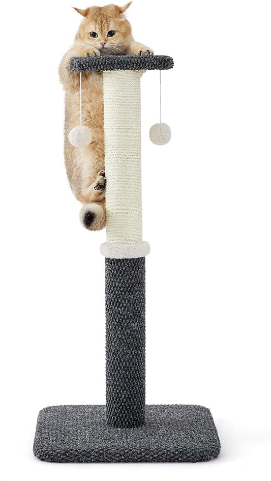 Lesure 34" Tall Cat Scratching Post - Highly Resistant Carpet Scratch Post, Premium Sisal Rope Scratch Posts Kitten and Adult Cats, Sturdy Large Scratch Pole with Hanging Ball, Grey - PAWPICO