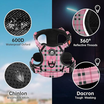 NESTROAD No Pull Dog Harness with Leash, Reflective No Choke Pet Vest Harness,Adjustable Soft Padded Dog Harness with Easy Control Handle for Large Dogs(Checkered Pink,Large) NESTROAD