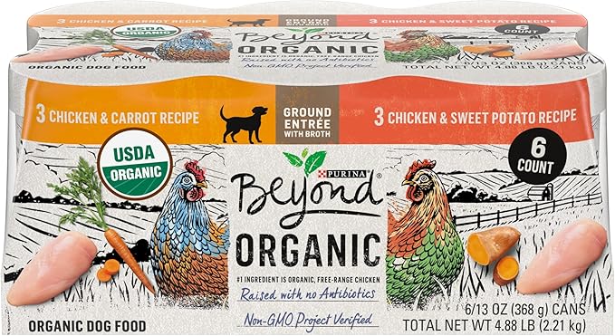 Purina Beyond Natural, Pate, High Protein Wet Dog Food Variety Pack, Organic Chicken Recipes - (Pack of 6) 13 oz. Cans - PAWPICO
