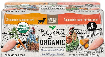 Purina Beyond Natural, Pate, High Protein Wet Dog Food Variety Pack, Organic Chicken Recipes - (Pack of 6) 13 oz. Cans - PAWPICO
