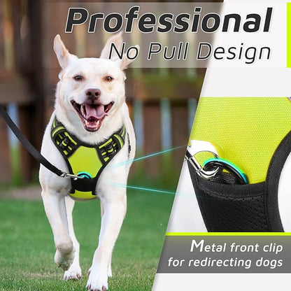 Eagloo Dog Harness for Large Dogs, No Pull Service Vest with Reflective Strips and Control Handle, Adjustable and Comfortable for Easy Walking, No Choke Pet Harness with 2 Metal Rings, Green, L GoExplorewithEagloo