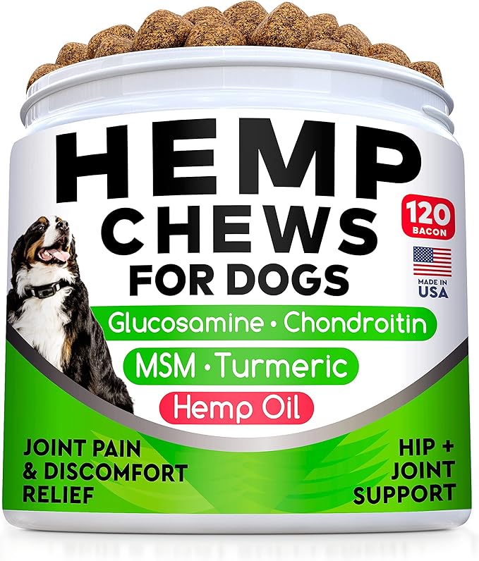 Hemp Chews for Dogs - Glucosamine Chondroitin for Dogs Joint Pain Relief with Hemp Oil, Hip & Joint Supplement Dogs, MSM Turmeric for Dogs Mobility, Dog Joint Supplement, Hemp Dog Treats Joints Health STRELLALAB