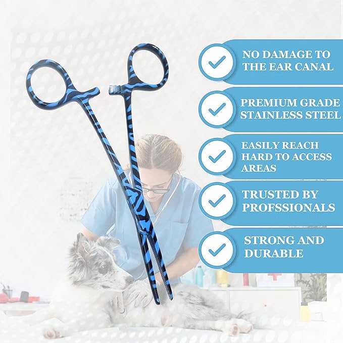 Dog Pet Ear/Nose Hair Puller Grooming Hemostat Locking Forceps Pliers, 5.5" (14cm), Straight (Blue Swirls) A2Z+SCILAB